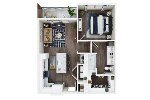 Floor plan for 1 bed, 1 bath, 761 sqft